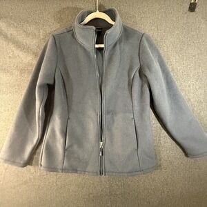 32 Degrees Heat Full Zip Jacket Size M Mock Neck Pockets Brushed Faux Wool Gray